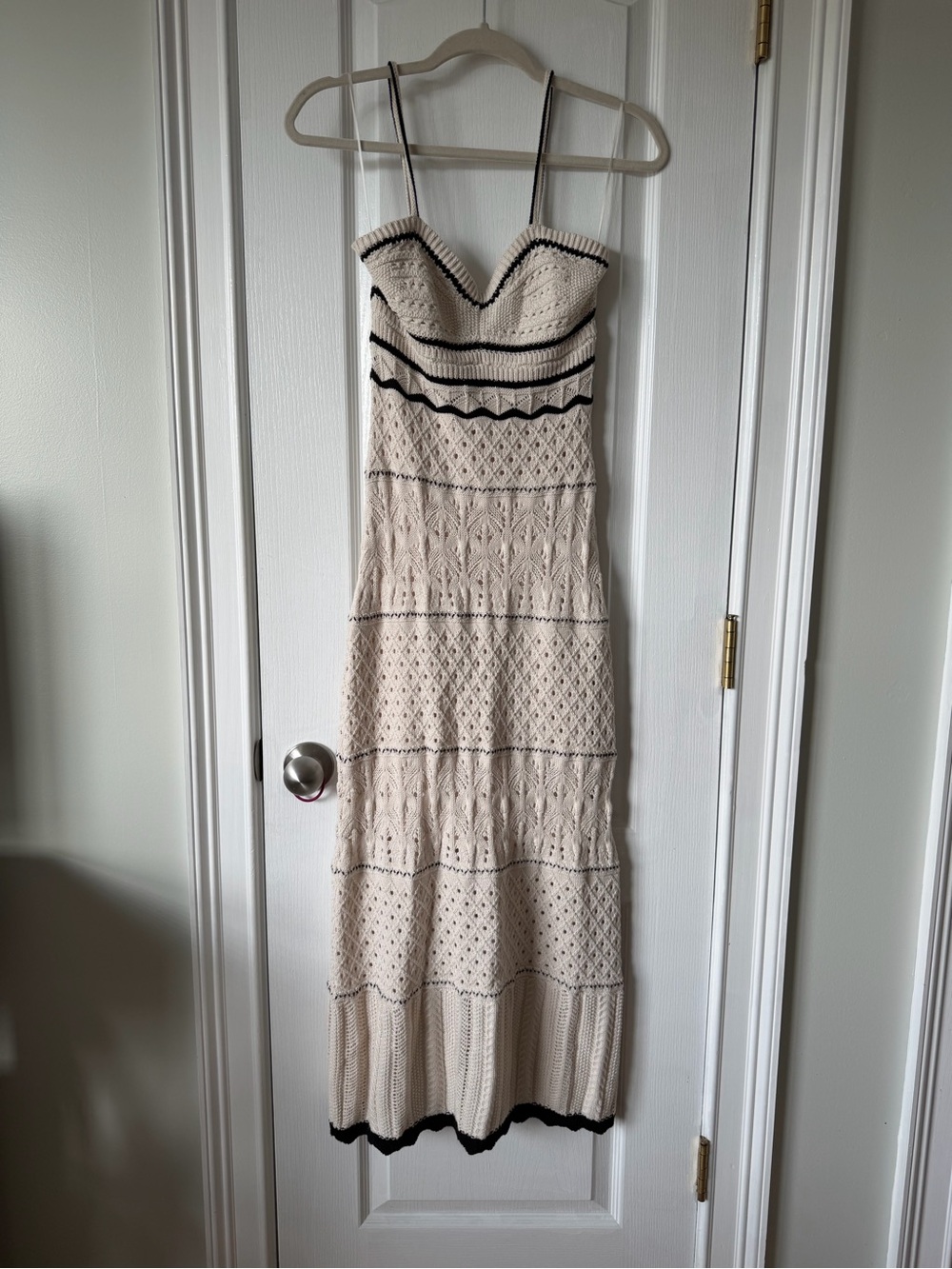 Olive & Oak ivory Crochet Maxi Dress with Black Trim - Picture 2 of 6